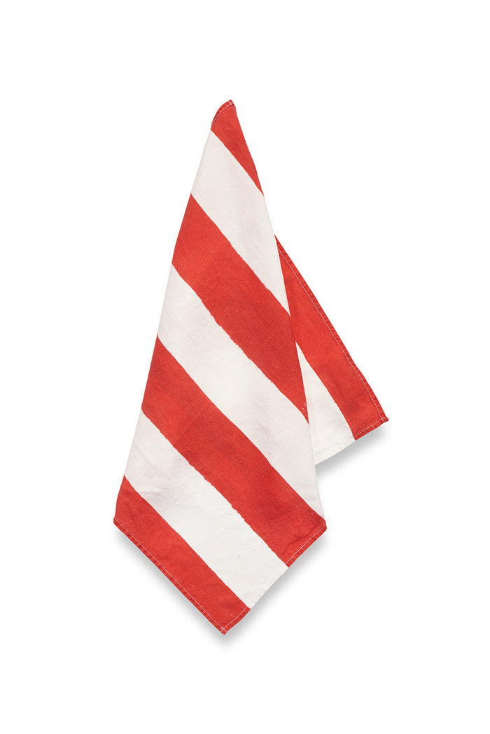 'Stripe' Linen Napkin in White & Red, 50x50cm