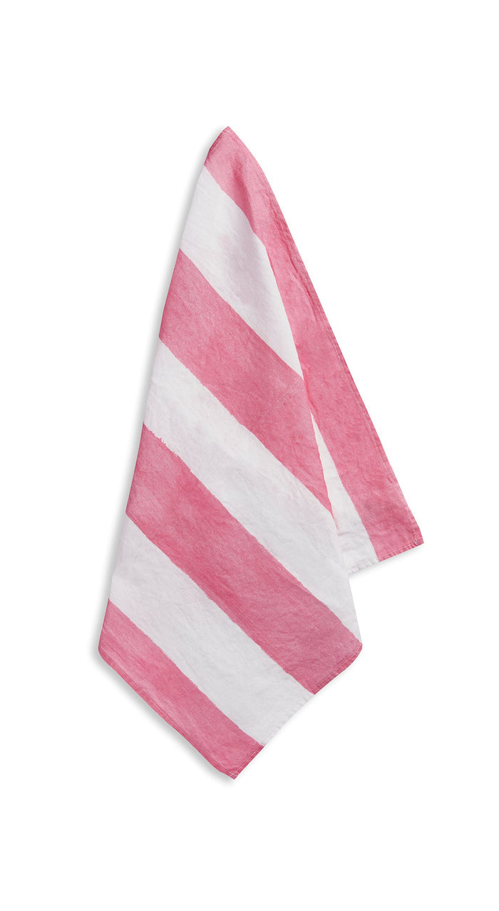 'Stripe' Linen Napkin in White & Rose Pink, 50x50cm