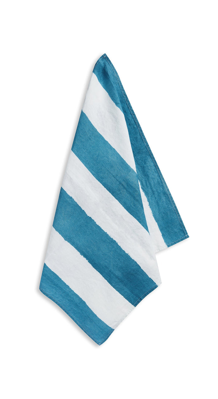 'Stripe' Linen Napkin in White & Sky Blue, 50x50cm