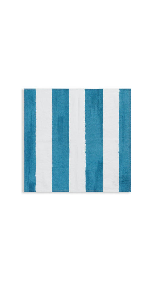 'Stripe' Linen Napkin in White & Sky Blue, 50x50cm