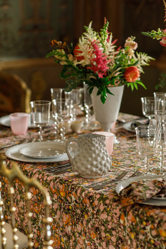 Summerill & Bishop 'Marble' Linen Napkin in Green, Rose Pink & Orange, 50x50cm