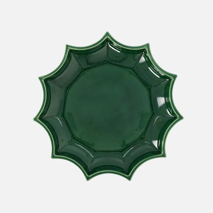 The Socialite Family Tasca décor tray in dark green glazed ceramic, 34cm, front view