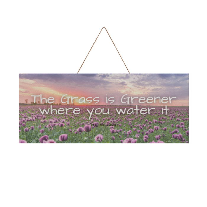 The Grass is Greener Floral Field 24" x 10" Wooden Plaque with Rope