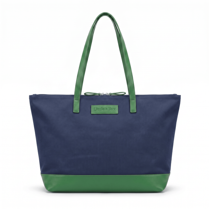 The Little & Fox Tote Indigo with Emerald leather