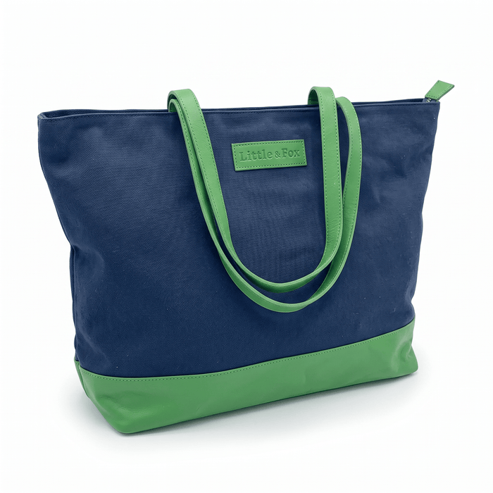 The Little & Fox Tote Indigo with Emerald leather