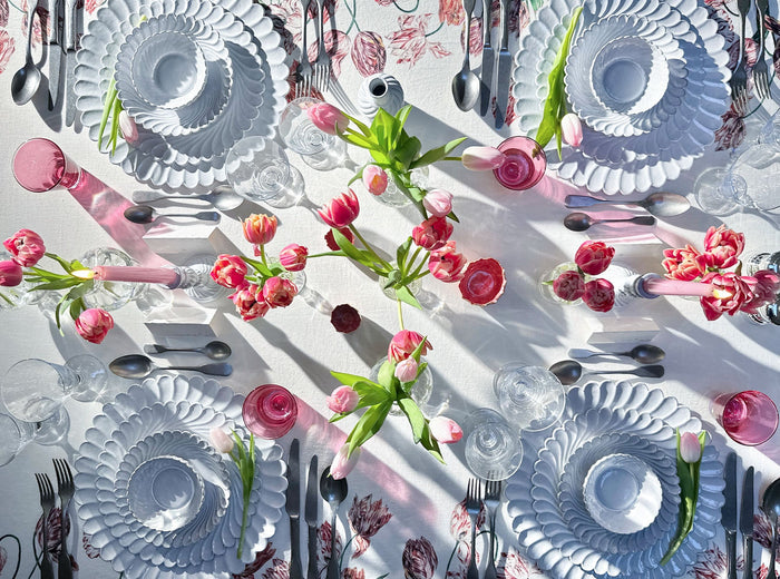 'Tulip' Linen Napkin in Red & Pink, 50x50cm