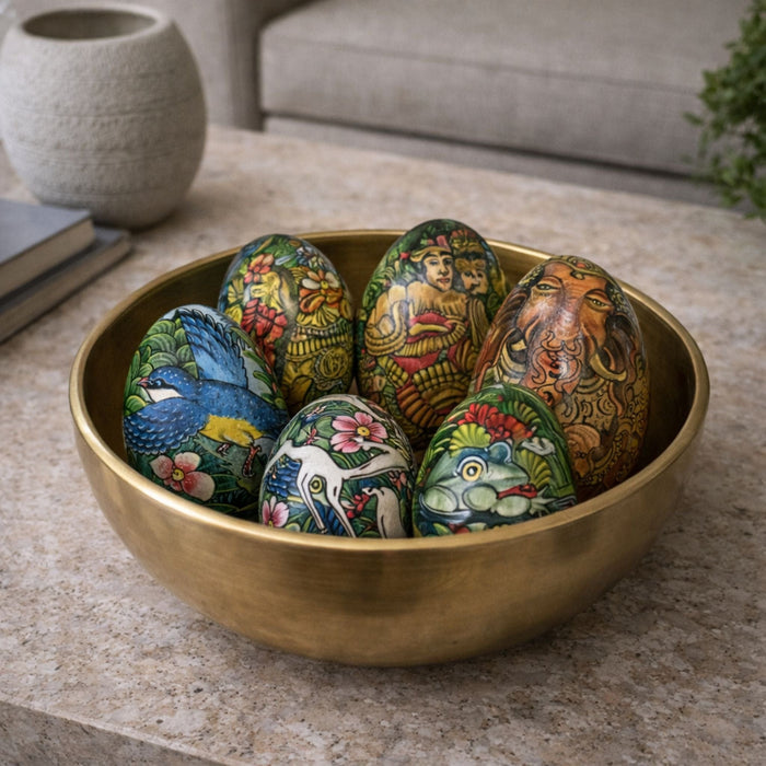 Tusked Elephant Medium Handpainted Wooden Egg
