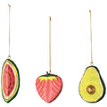 Tutti Frutti Cotton Mache Christmas Tree Ornaments - 3 Assorted Styles