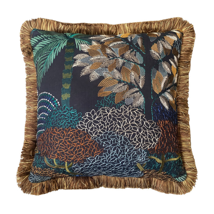 Voyage Imaginaire Noir 45x45cm Fringed Cushion