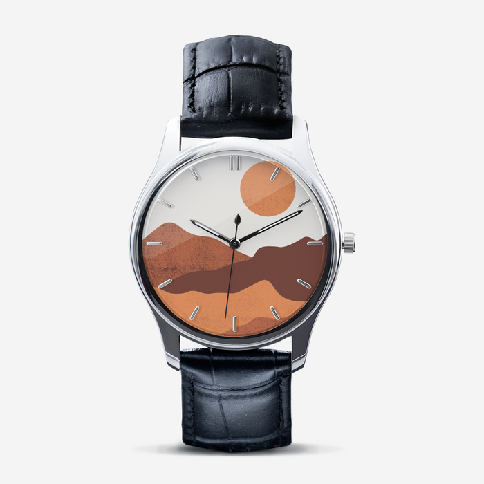 Watch Black Leather Midwest Scene Unisex Print Black Quartz Watch - Dakoda Goods & Co.