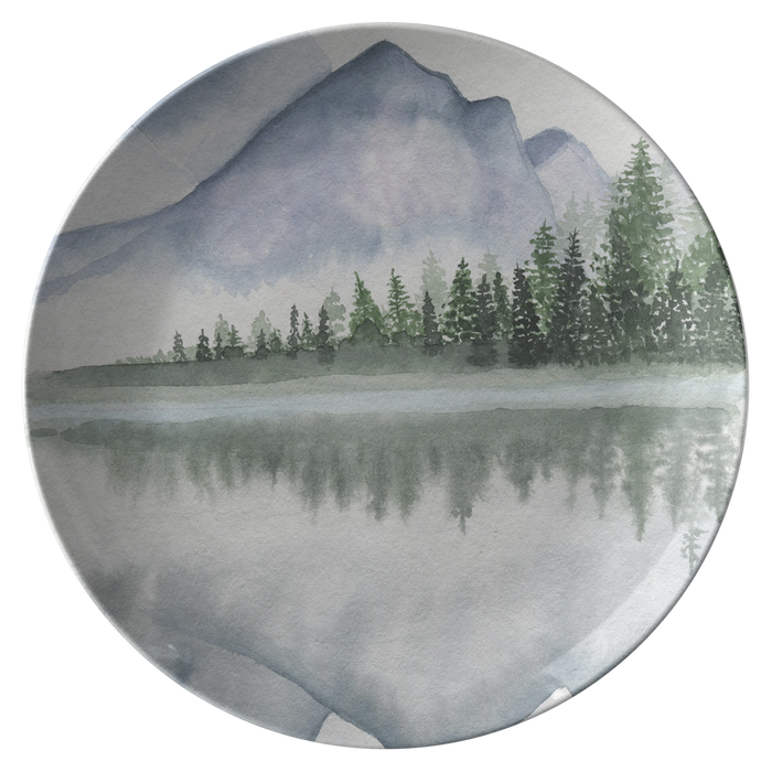 Watercolor Lake Mountain Plastic Dinner Plate