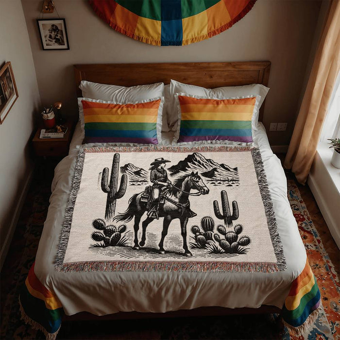 Western Cowgirl Women Fringe Cotton Blanket