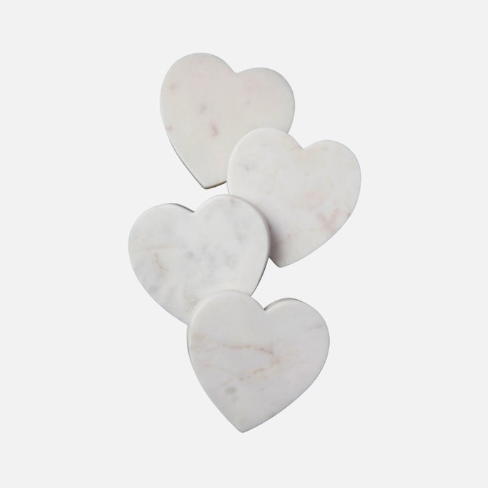 White Marble Heart Coasters, Set of 4