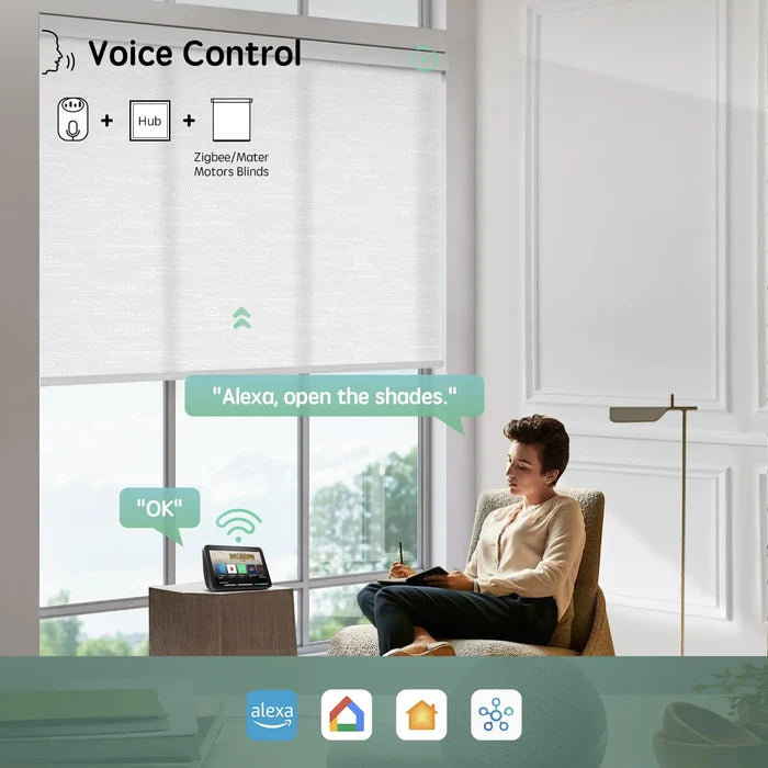 Zigbbe matter hub enables voice control for smart shades via Google Assistant, Amazon Alexa, Homekit, Smartthings, ideal for seamless smart home integration